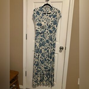 Soma Blue and White Flutter Sleeve Maxi Dress